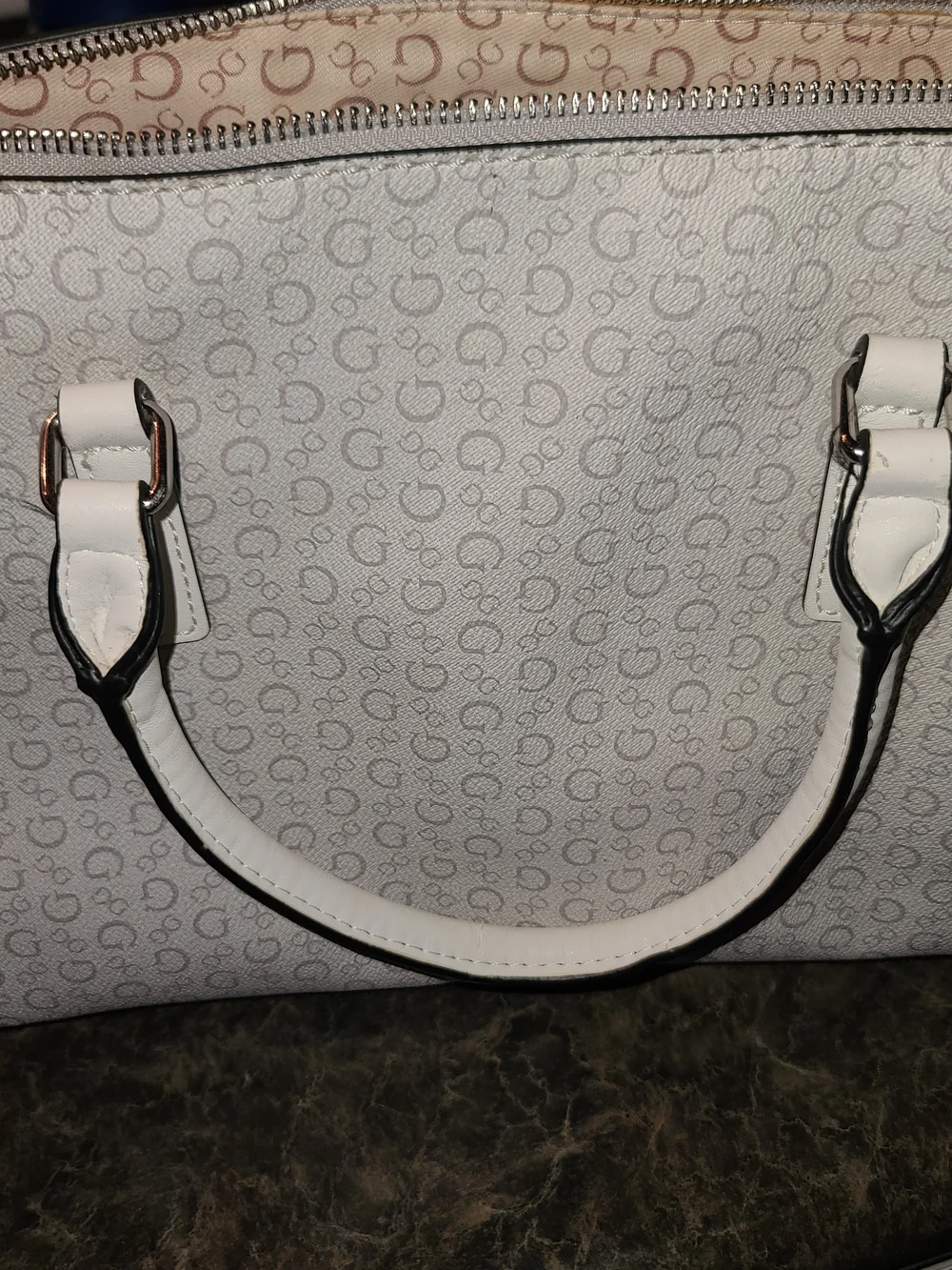 GUESS Women's White Signature Satchel Bag - Picture 5 of 5